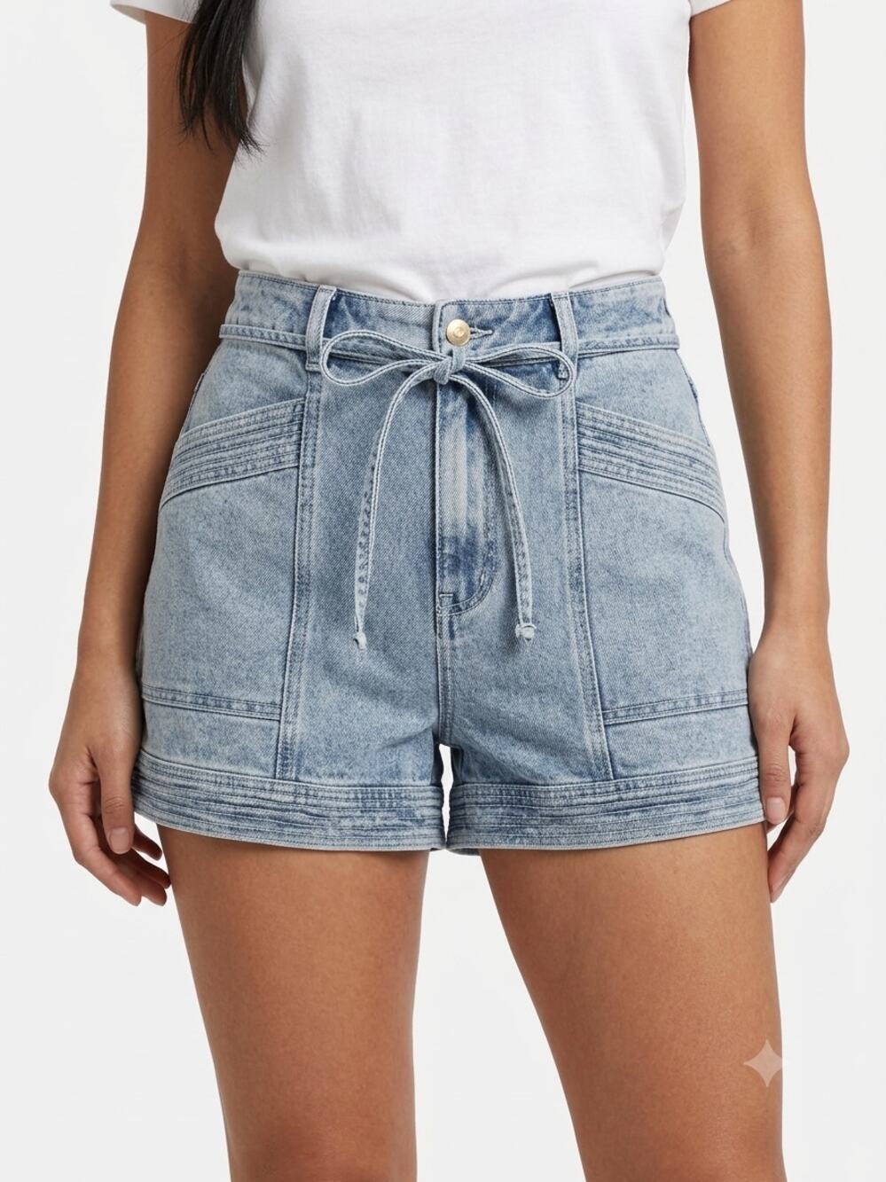 Minkpink Hot Shorts Womens S Blue Denim High-Waisted Utility Paneled Stitching